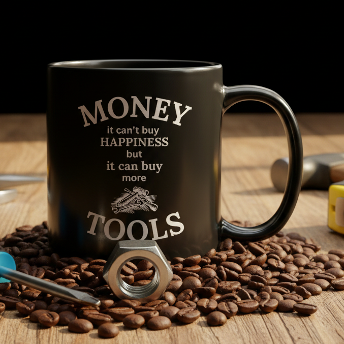 Money It Can't Buy Happiness But It Can Buy More Tools  11oz Black Ceramic Coffee Mug - black