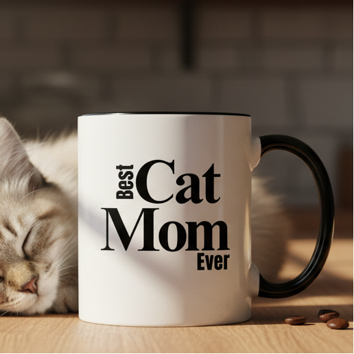 Best Cat Mom Ever  11oz Contrast Coffee Mug - white/black