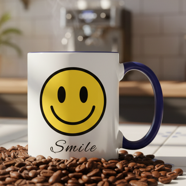 Happy Face - Smile  11oz Contrast Coffee Mug - white/cobalt blue