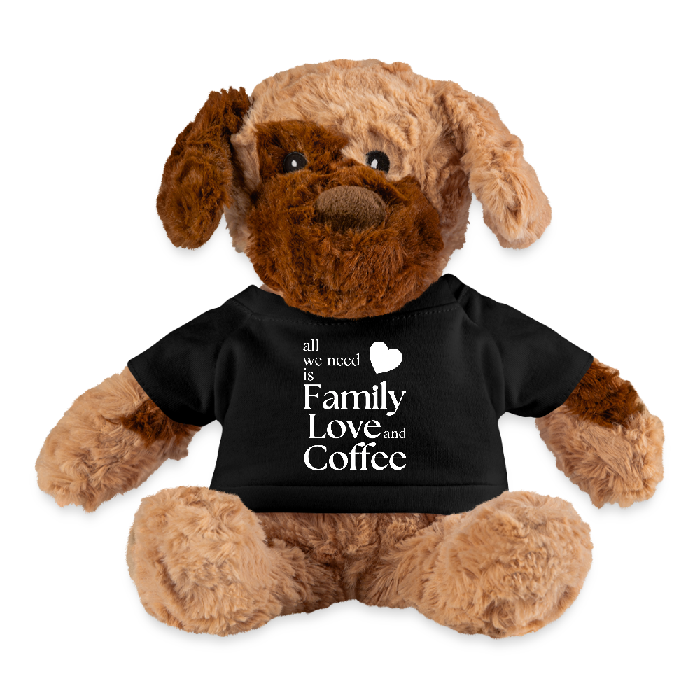 All We Need Is Family Love And Coffee -  Cute Fluffy Dog In A T-shirt - black