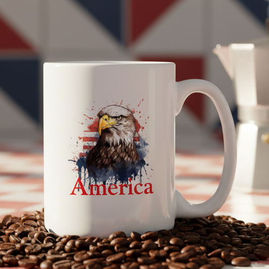 America  15oz White Ceramic Coffee Mug - white