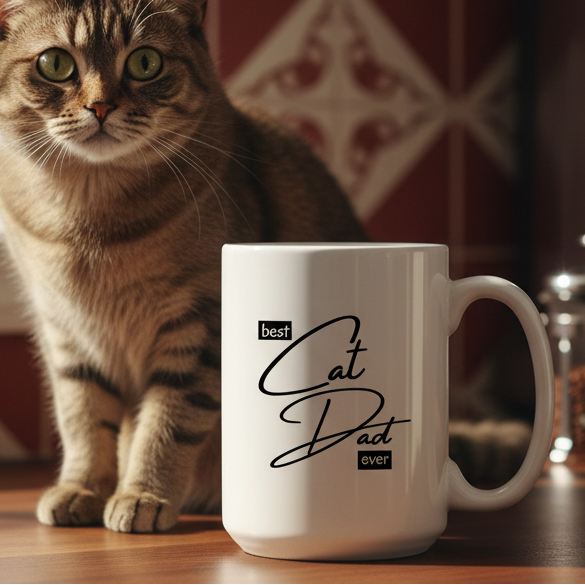 Best Cat Dad Ever  15oz White Ceramic Coffee Mug - white