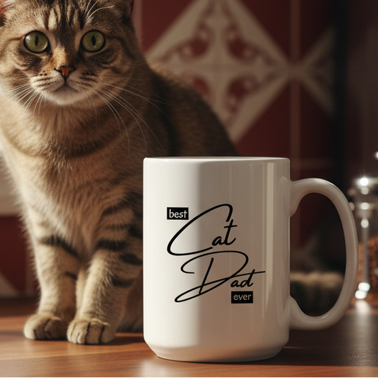 Best Cat Dad Ever  15oz White Ceramic Coffee Mug - white