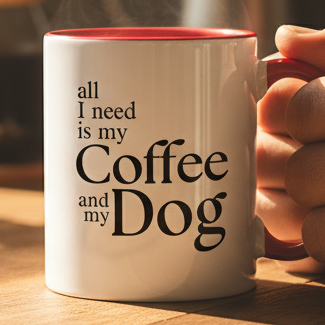 All I Need Is My Coffee And My Dog  11oz Contrast Coffee Mug - white/red