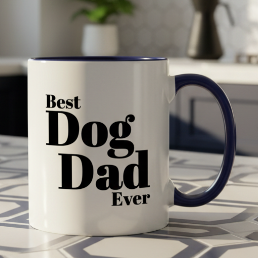Best Dog Dad Ever  11oz Contrast Coffee Mug - white/cobalt blue