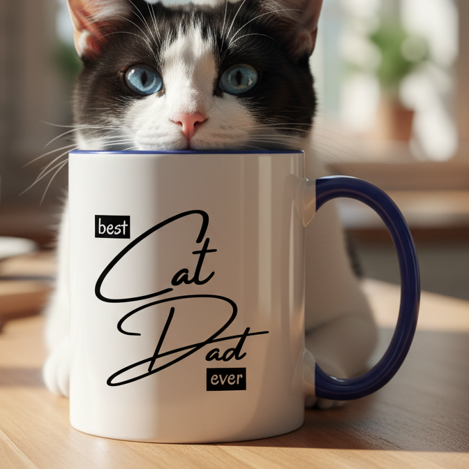 Best Cat Dad Ever  11oz Contrast Coffee Mug - white/cobalt blue