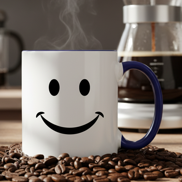 Smiley Face  11oz Contrast Coffee Mug - white/cobalt blue