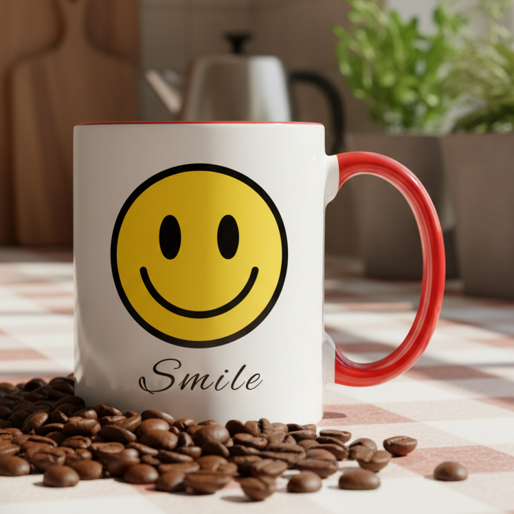Happy Face - Smile  11oz Contrast Coffee Mug - white/red