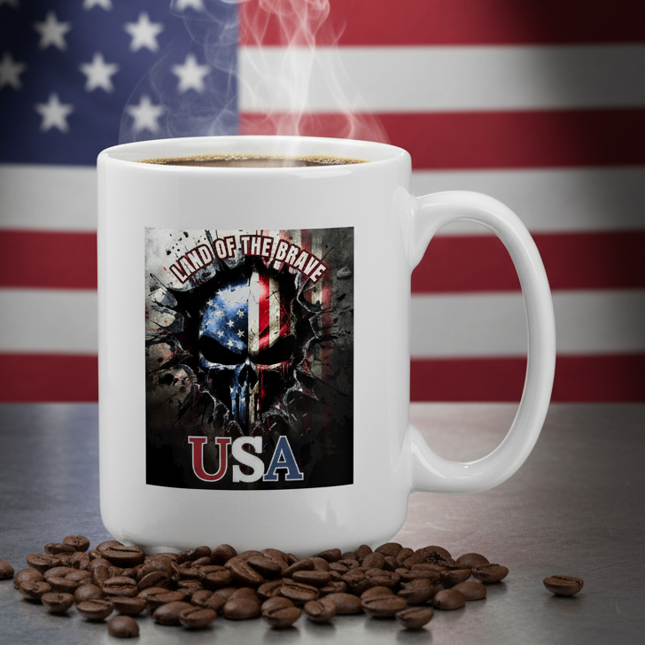 Land Of The Free USA  15oz White Ceramic Coffee Mug - white