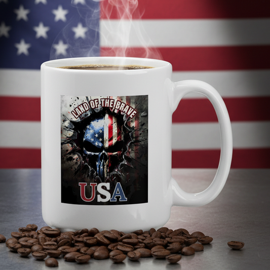 Land Of The Free USA  15oz White Ceramic Coffee Mug - white