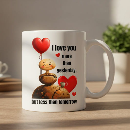 I love you more than yesterday, but less than tomorrow  11oz White Ceramic Coffee Mug - white