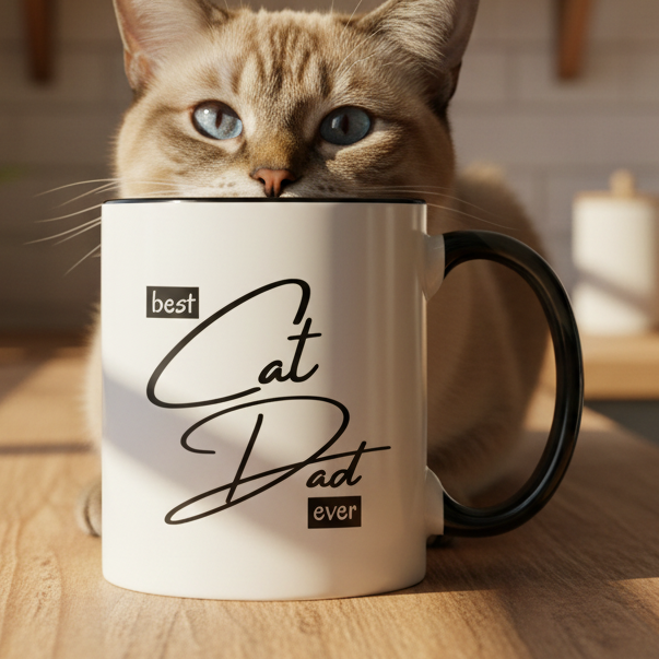 Best Cat Dad Ever  11oz Contrast Coffee Mug - white/black