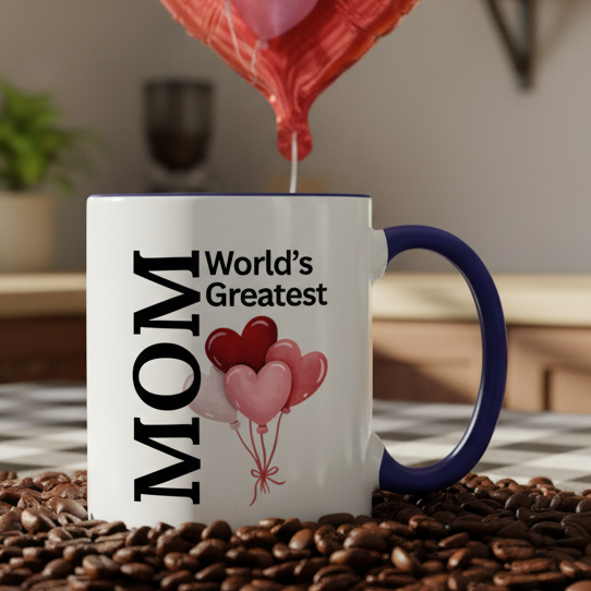 World's Greatest Mom  11oz Contrast Coffee Mug - white/cobalt blue