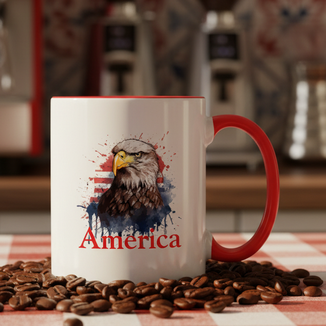 America  11oz Contrast Coffee Mug - white/red