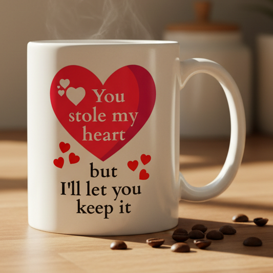 You stole my heart  but I'll let you keep it 11oz White Ceramic Coffee Mug - white